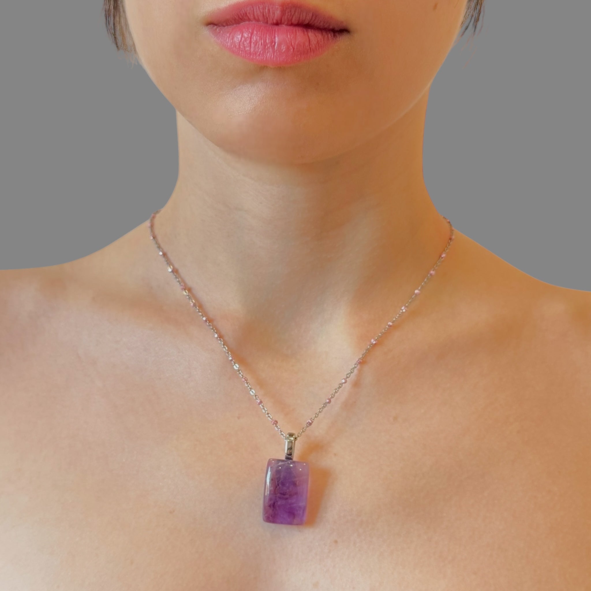 Collana ametista rettangolo 24x16 mm Sharifa Crystals
