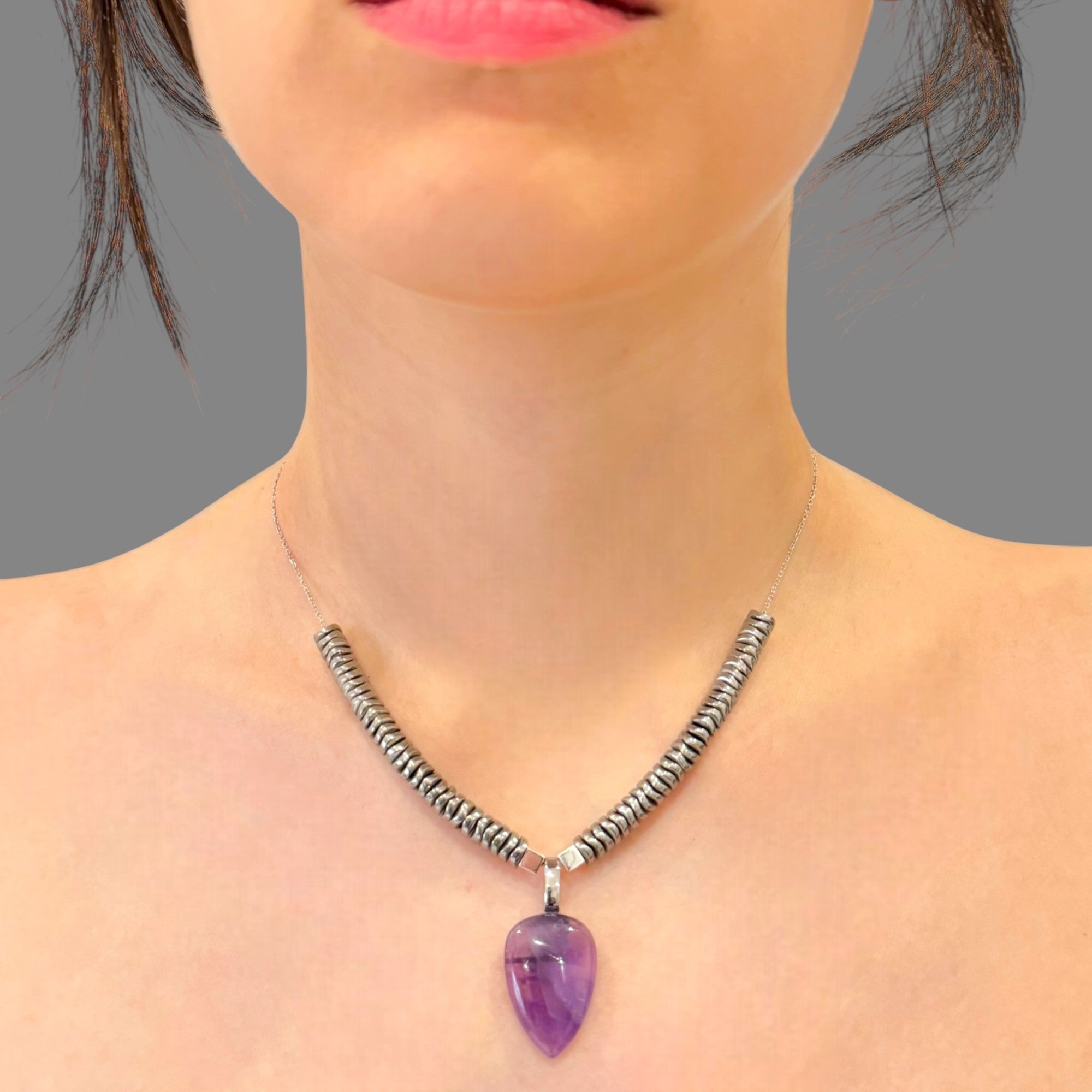 Collana ametista goccia 25x17mm Sharifa Crystals