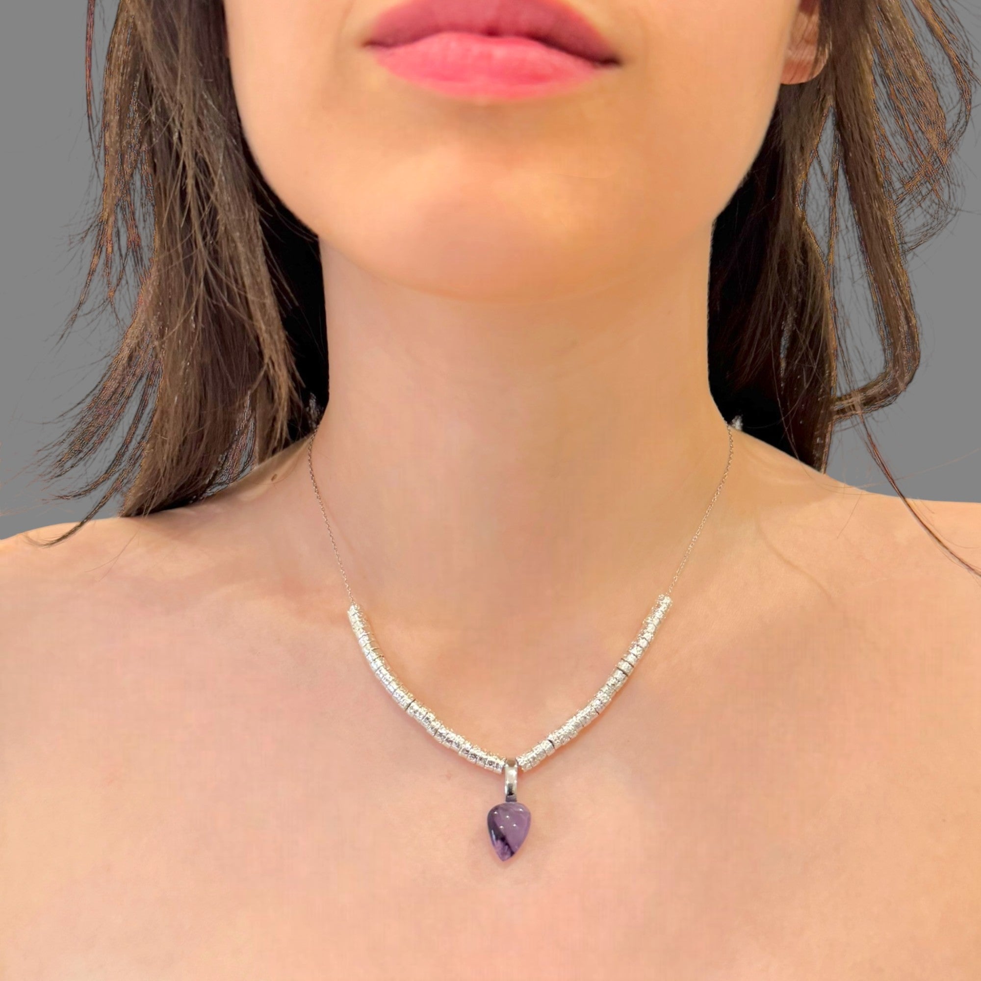Collana ametista goccia 12x10mm Sharifa Crystals