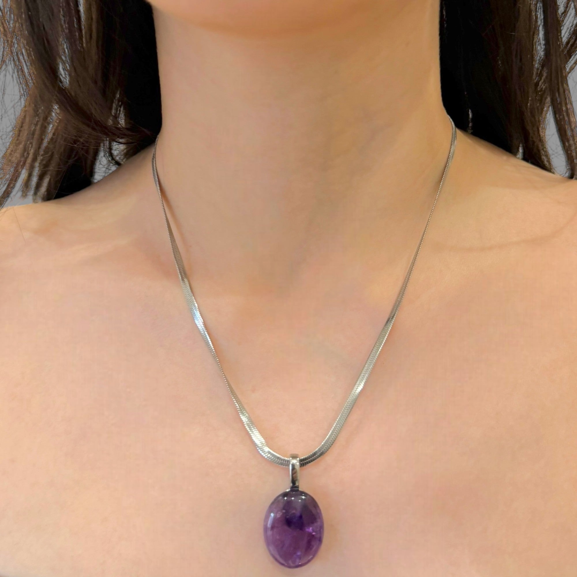 Collana ametista ovale 25x19 mm Sharifa Crystals
