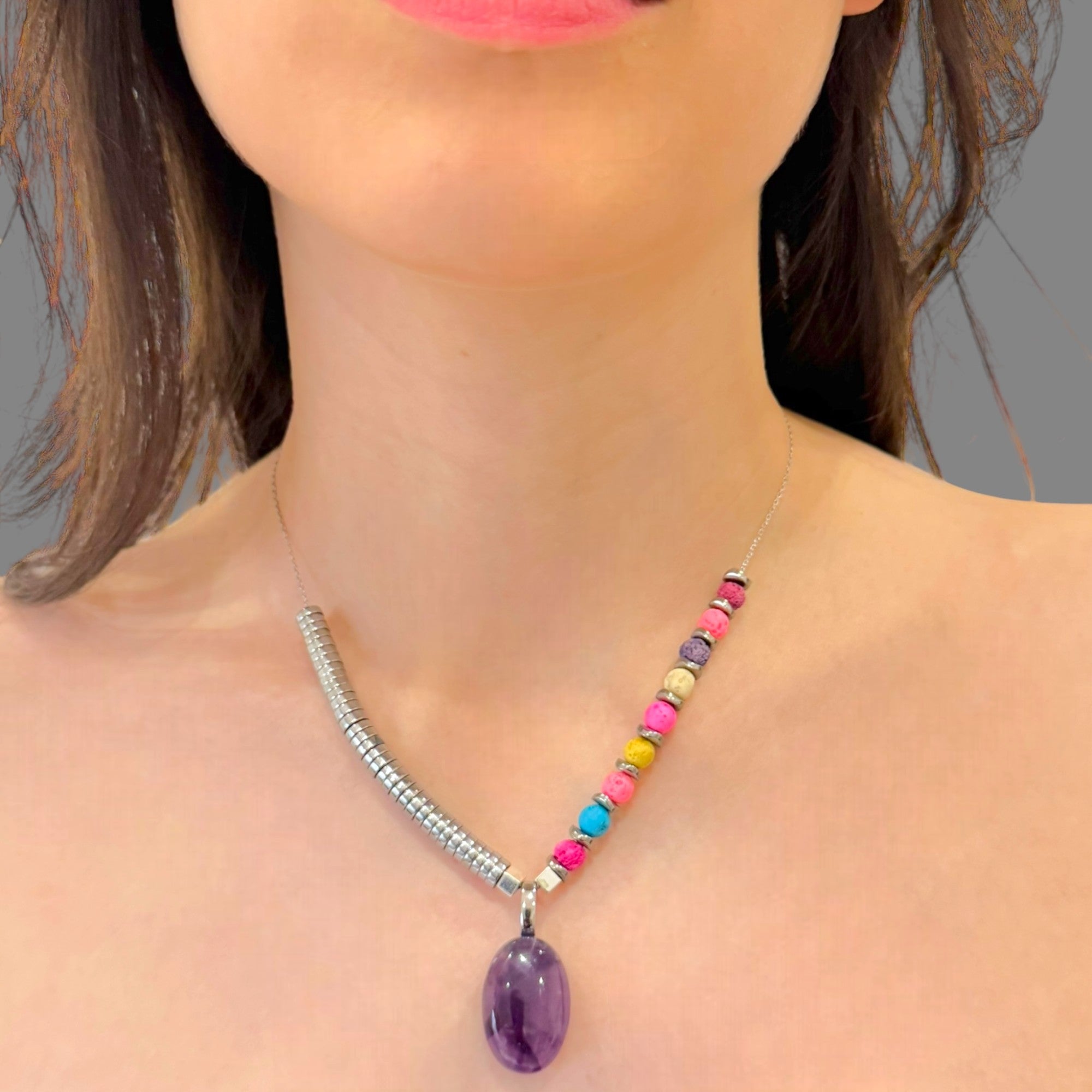 Collana ametista ovale 25x17 mm Sharifa Crystals