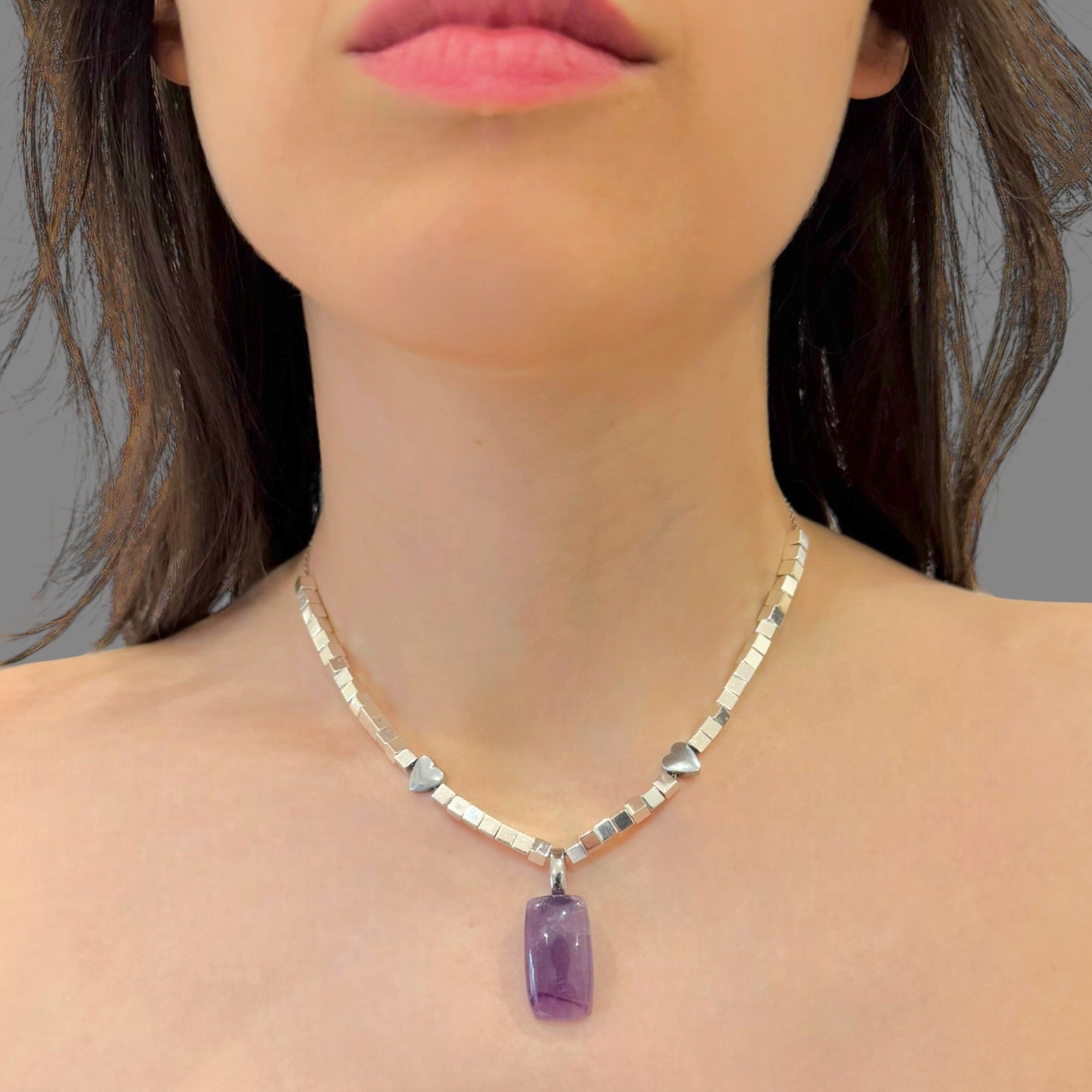 Collana ametista rettangolo 25x14 mm Sharifa Crystals