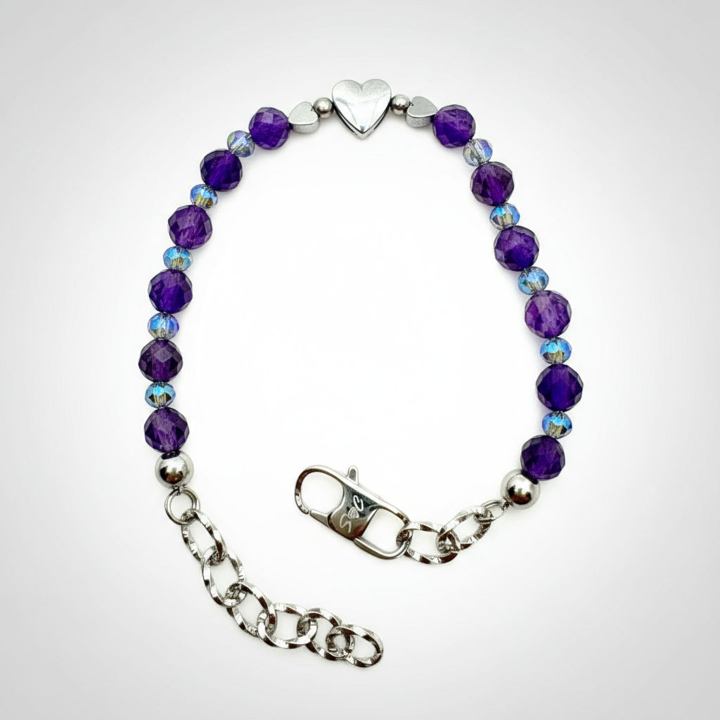 Bracciale Ametista, Cristallo Blu ed Ematite con Cuori Sharifa Crystals