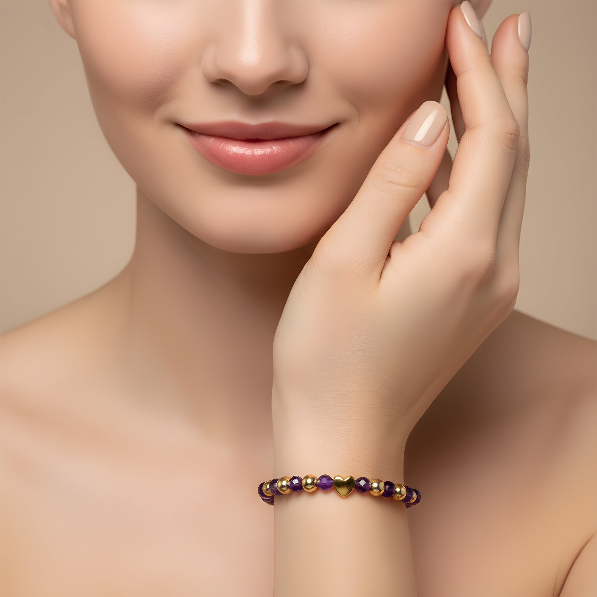 Bracciale Ametista Sfaccettata con cuore dorato Sharifa Crystals