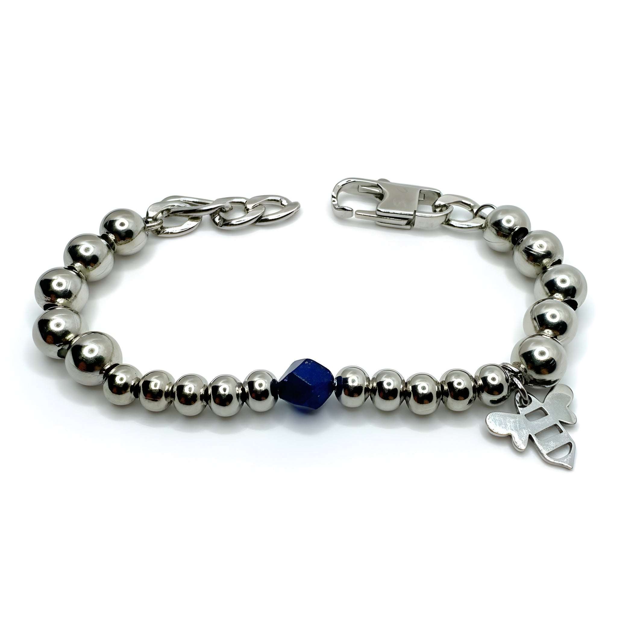 dettaglio perle lapislazzuli sfaccettate bracciale charm ape
