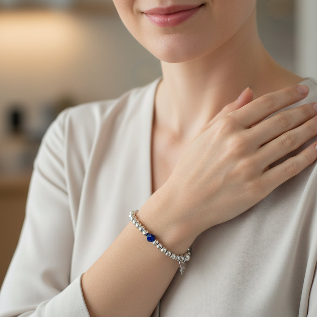 bracciale lapislazzuli naturale sfaccettato charm ape sharifacrystals