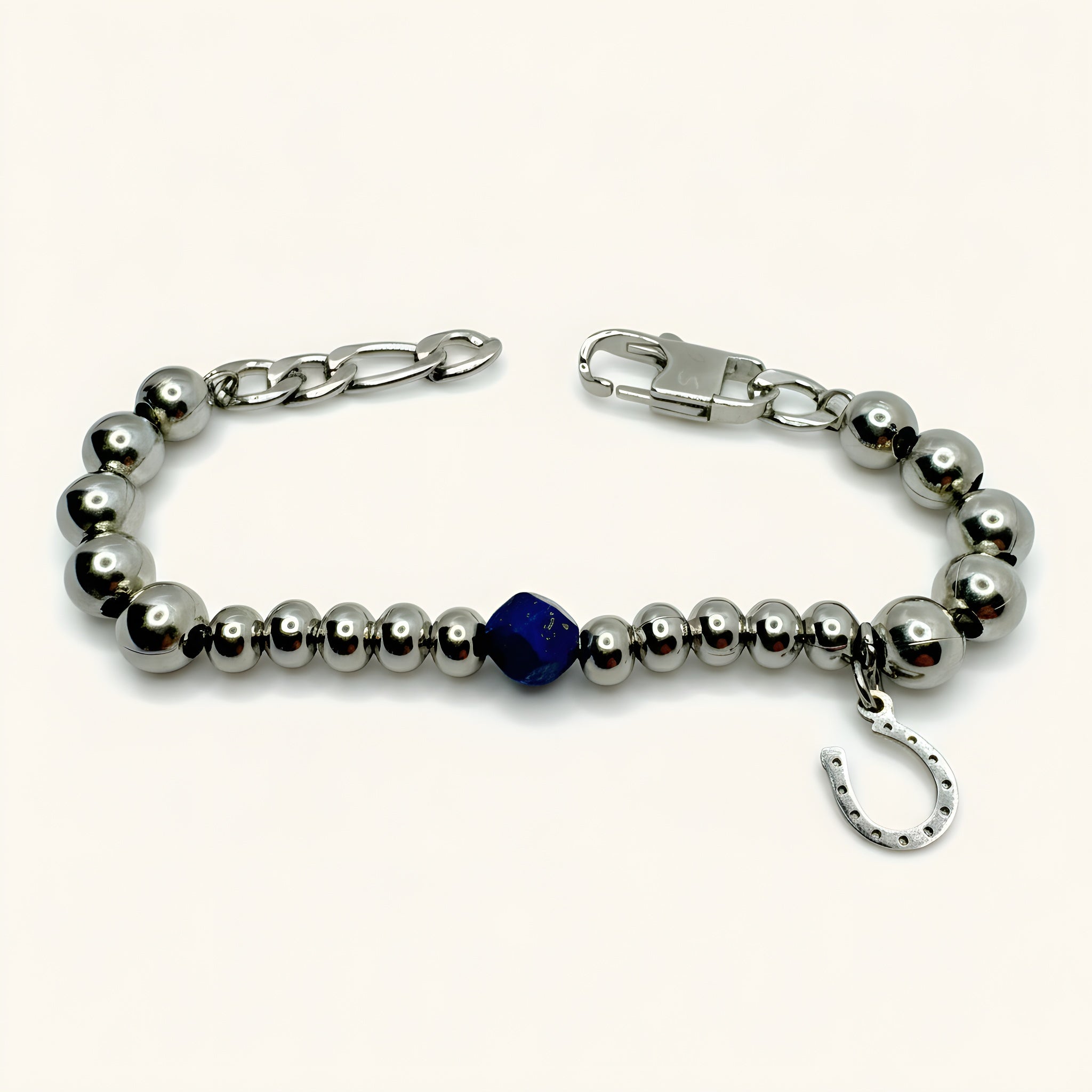 bracciale lapislazzuli sfaccettato 8/9mm charm ferro di cavallo sharifacrystals