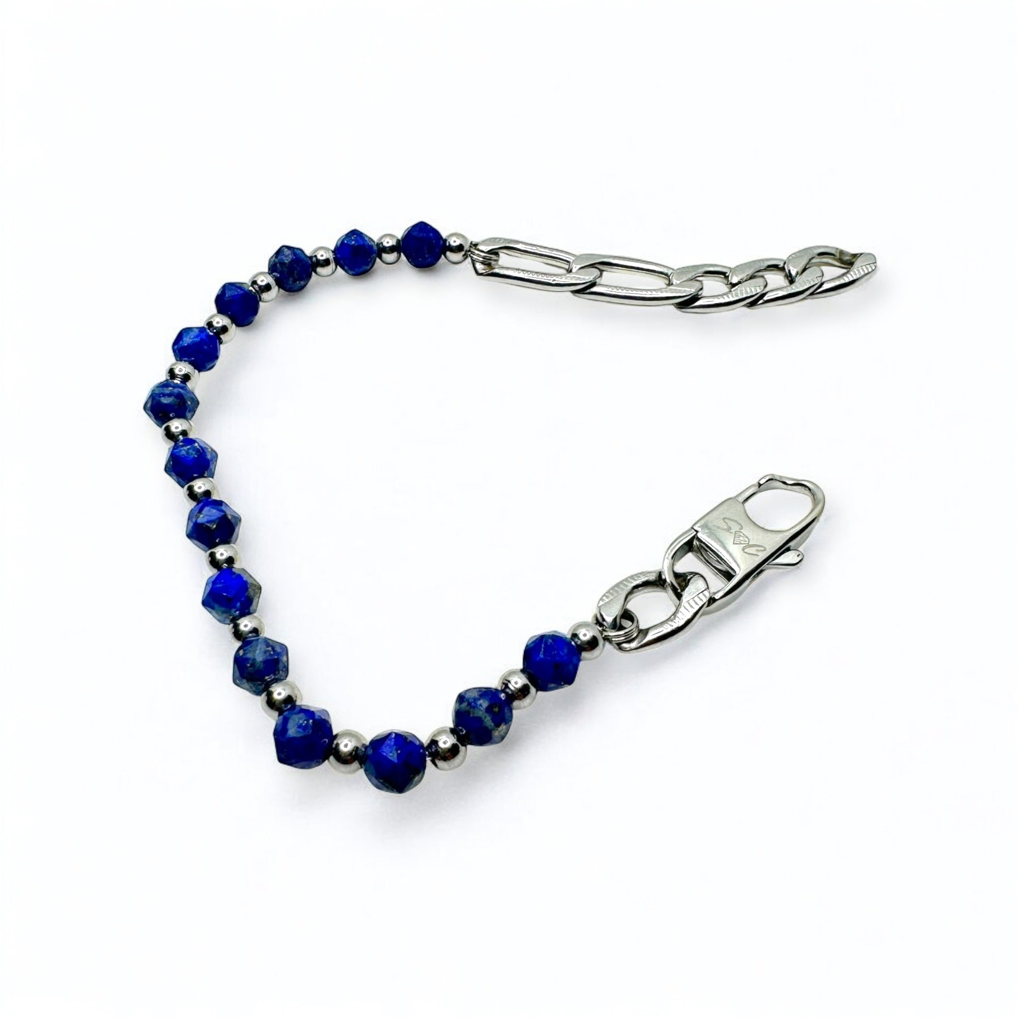 bracciale in lapislazzuli e acciaio inox artigianale