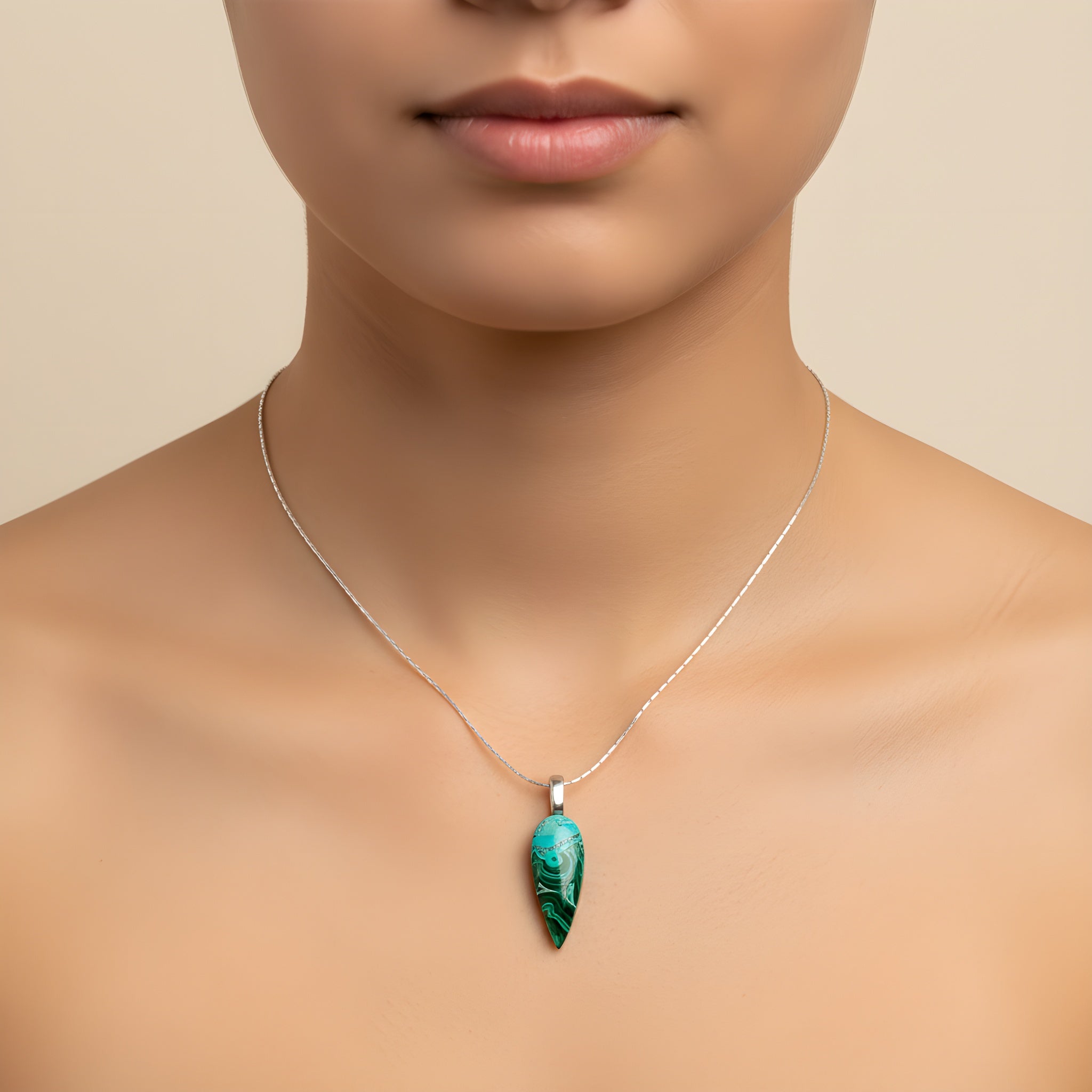 Collana Crisocolla Malachite goccia 28x10 mm SharifaCrystals®