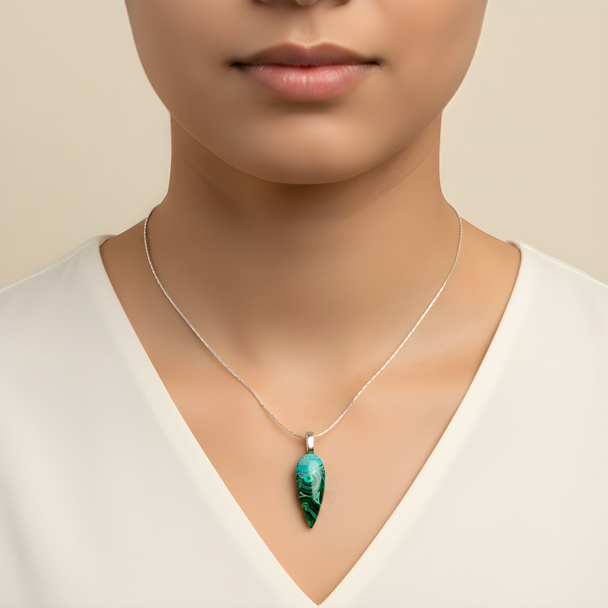 Collana in pietre naturali verde e blu Crisocolla Malachite con catena in acciaio inox