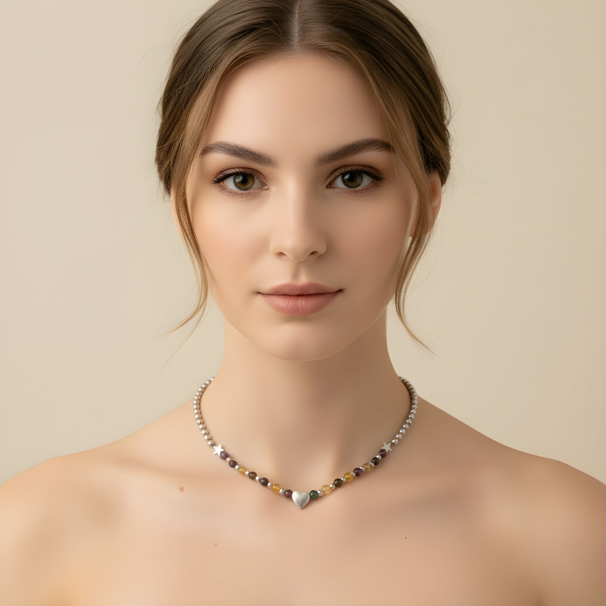 collana tormalina multicolore 3x3mm cuore acciaio inox sharifacrystals