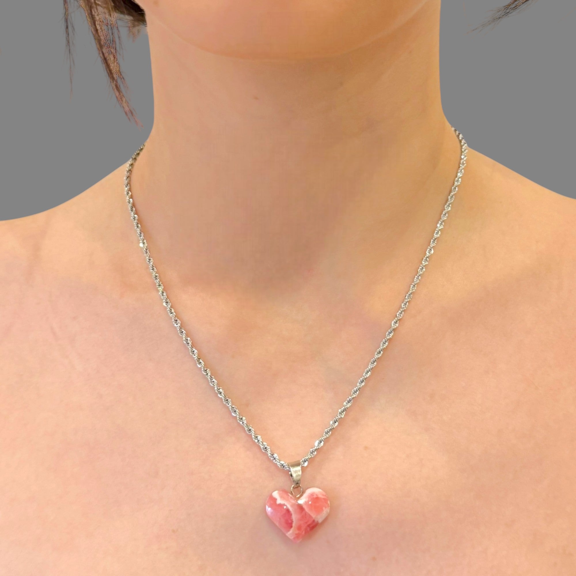 Collana rodocrosite cuore 15x19mm Sharifa Crystals