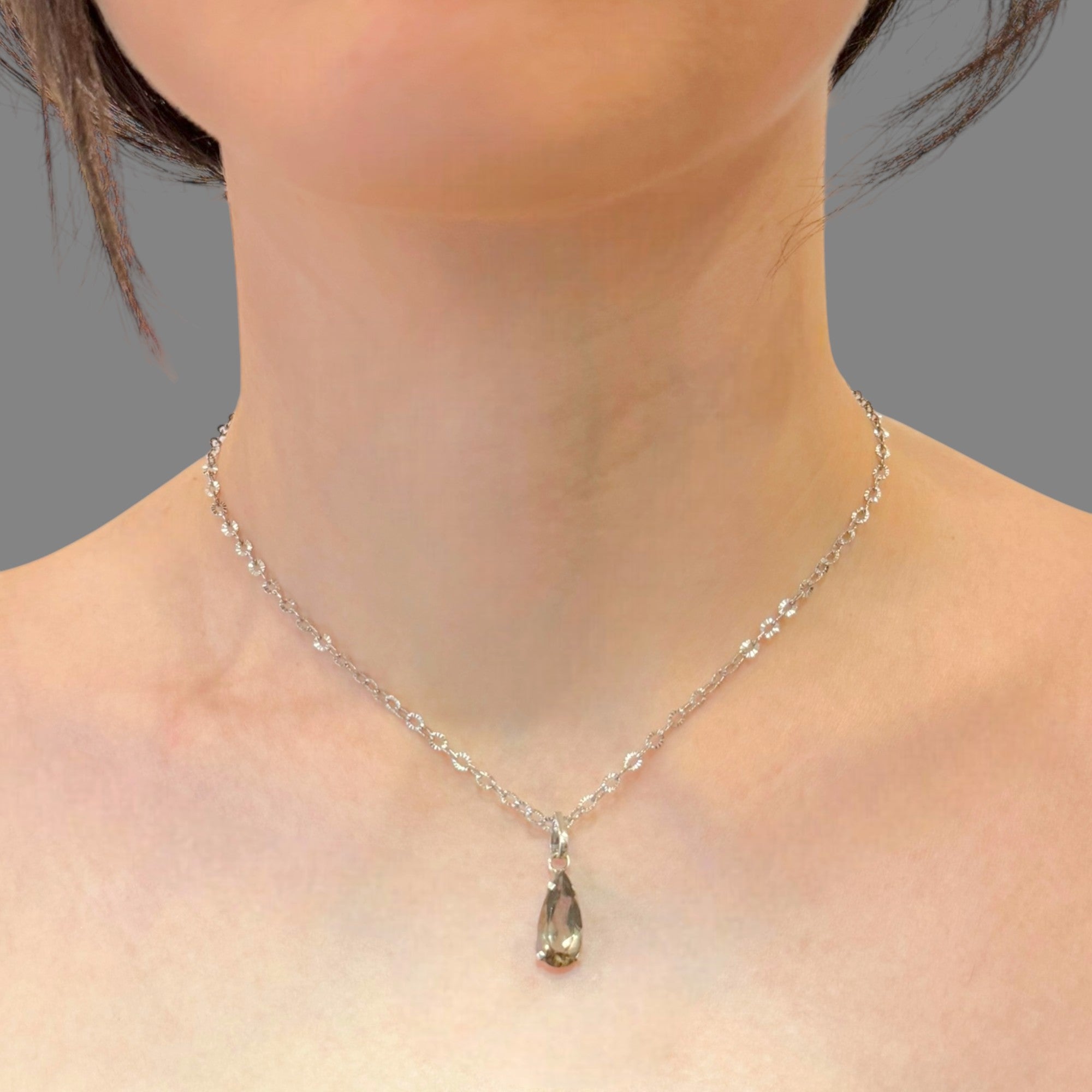 Collana quarzo fumè sfaccettato 15x7 mm arg950 Sharifa Crystals
