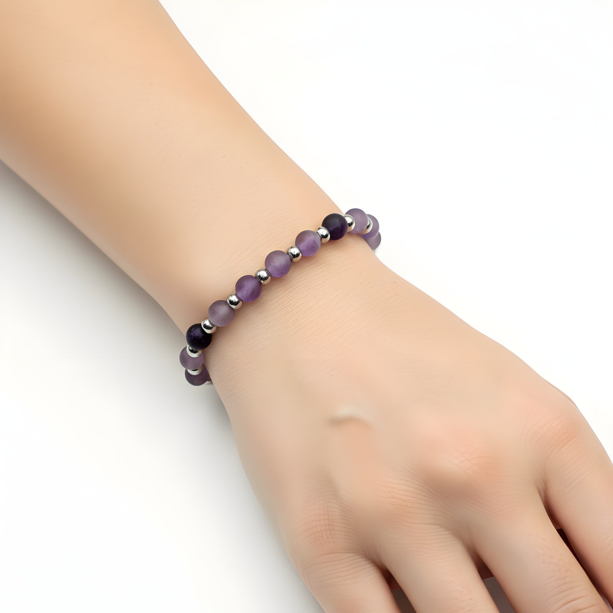 perle ametista naturali levigate bracciale regolabile