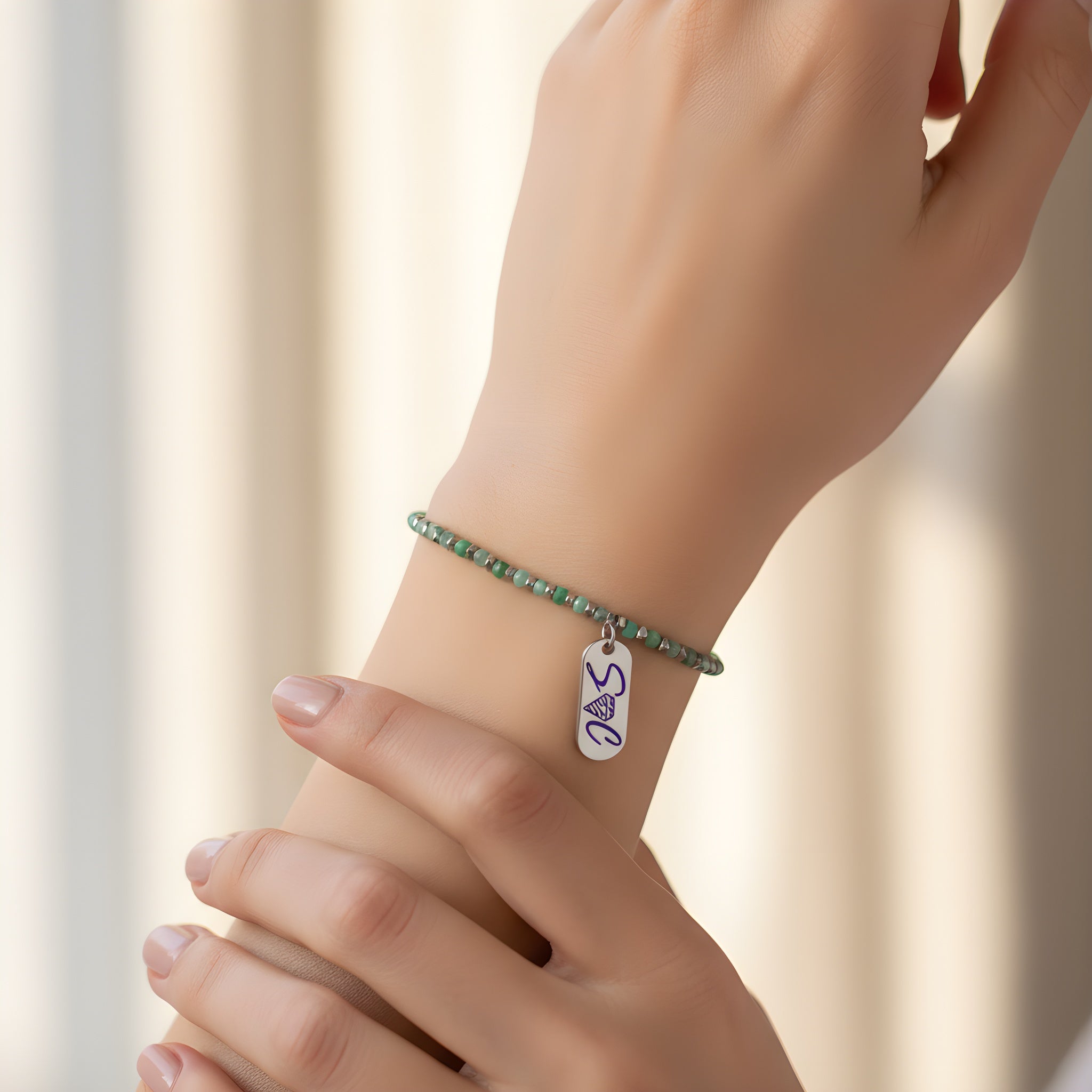 perle crisoprasio verdi naturali bracciale regolabile